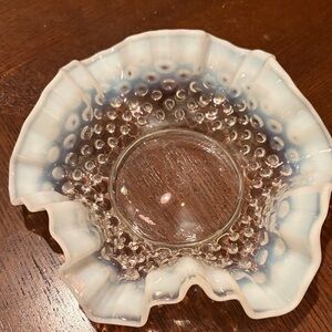 Ruffled White Glass Bowl with Hobnail Design